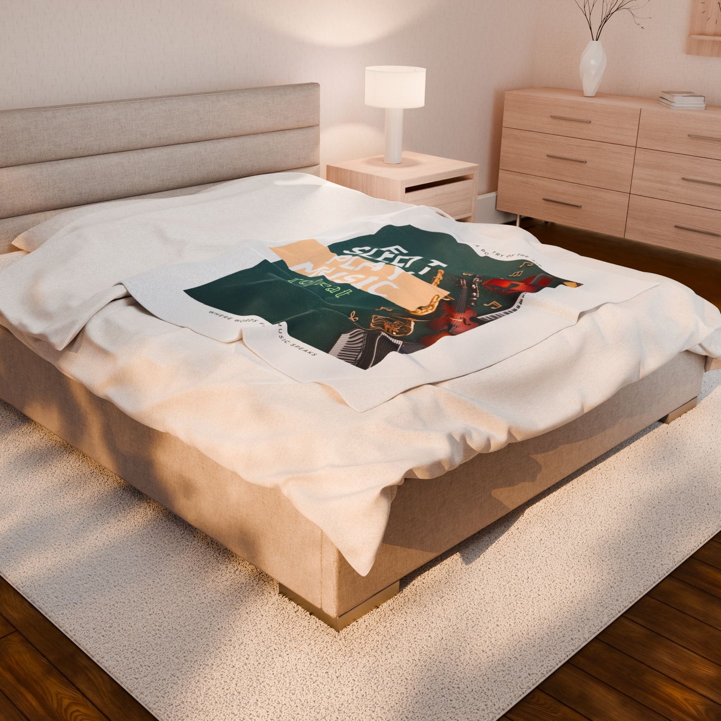 Eat, Sleep, Play Music, Repeat Velveteen Plush Blanket
