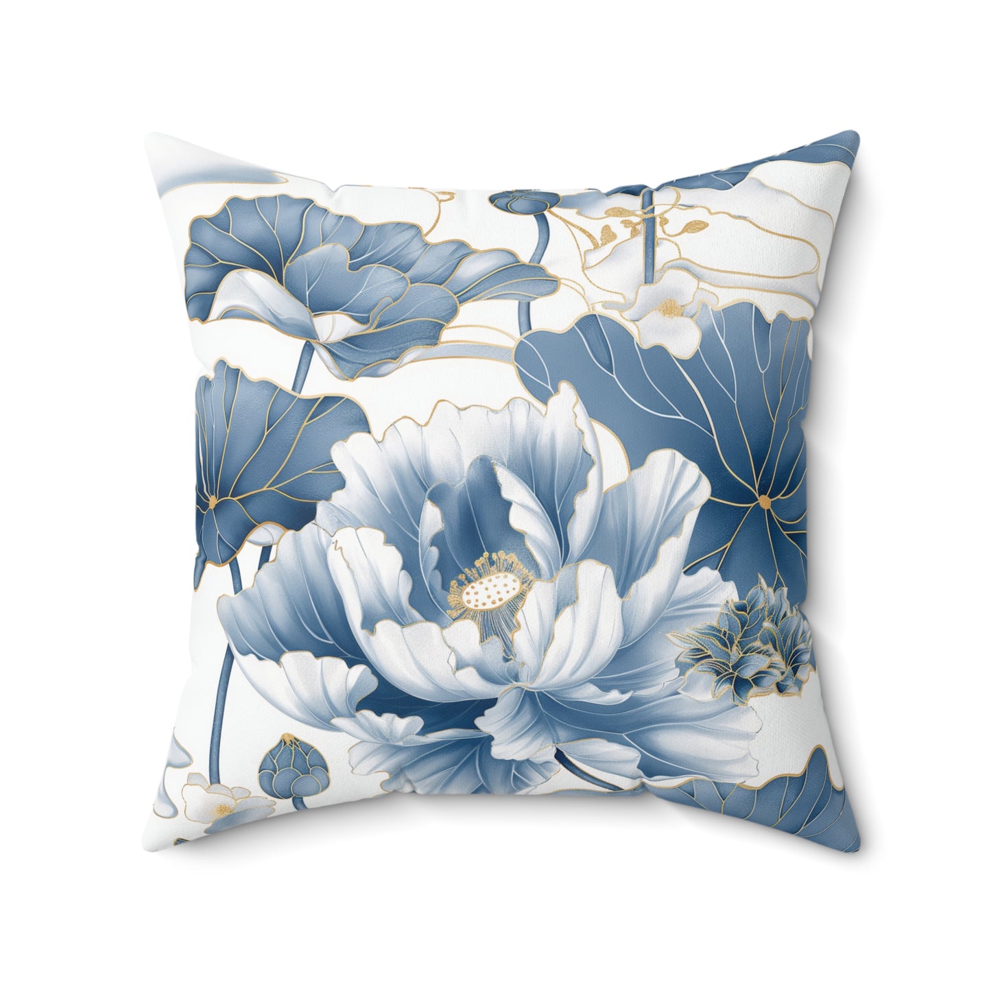Flower White Gold & Blue Square Pillow