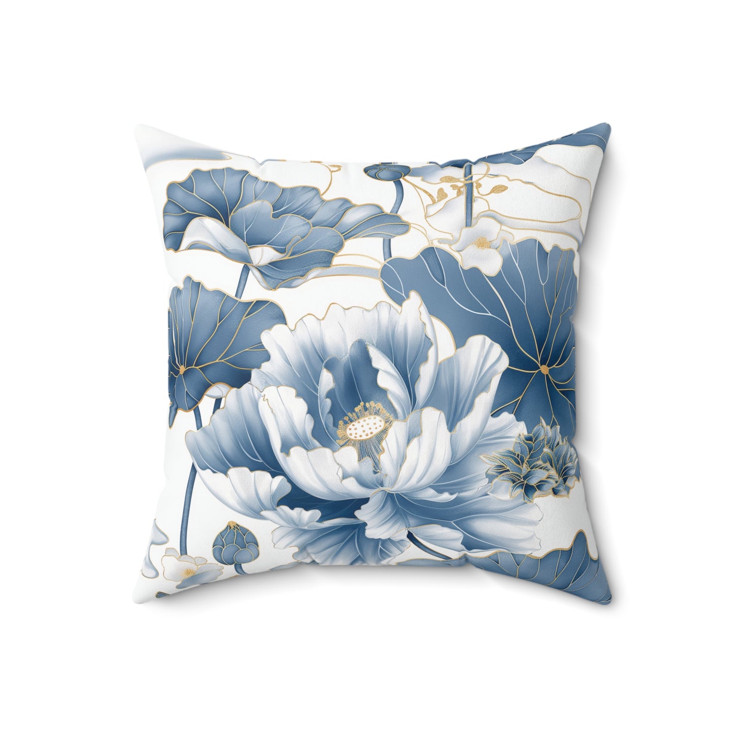 Flower White Gold & Blue Square Pillow