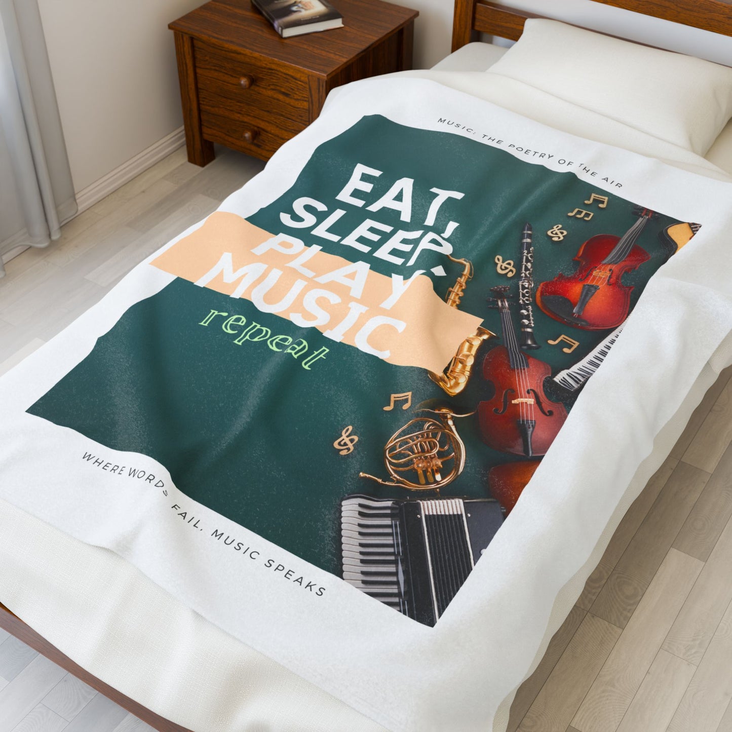 Eat, Sleep, Play Music, Repeat Velveteen Plush Blanket