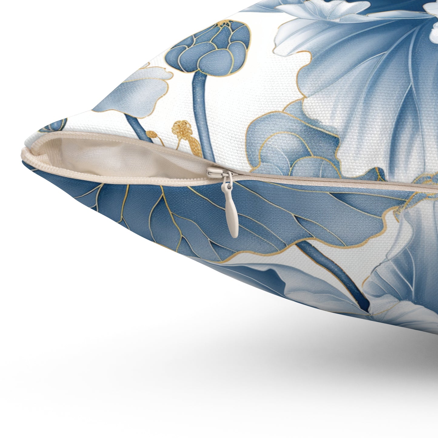 Flower White Gold & Blue Square Pillow