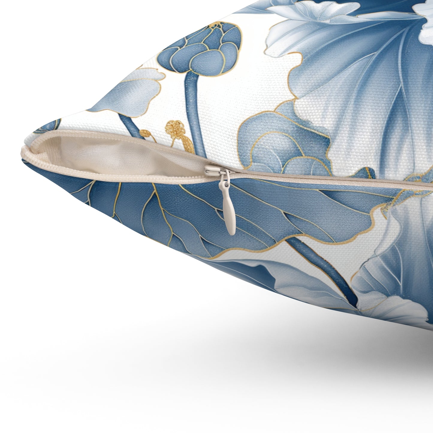 Flower White Gold & Blue Square Pillow