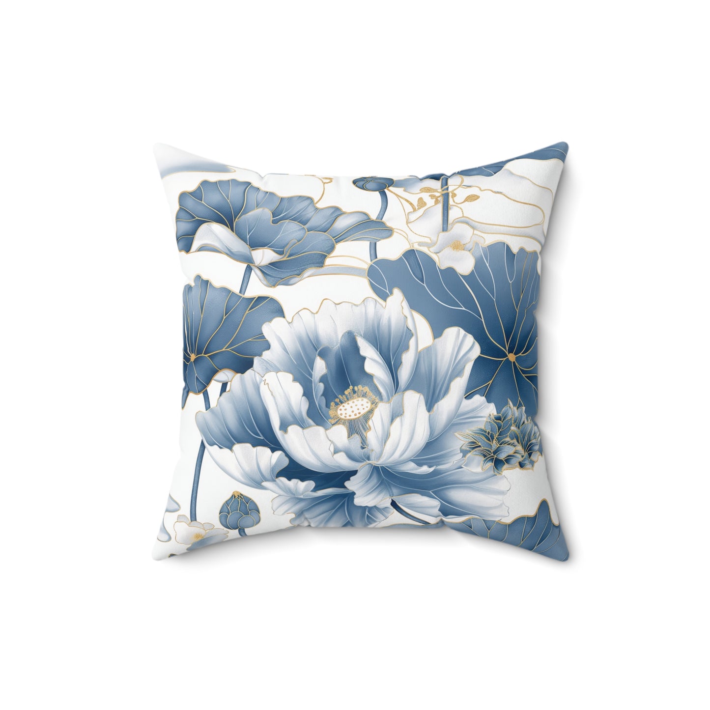 Flower White Gold & Blue Square Pillow