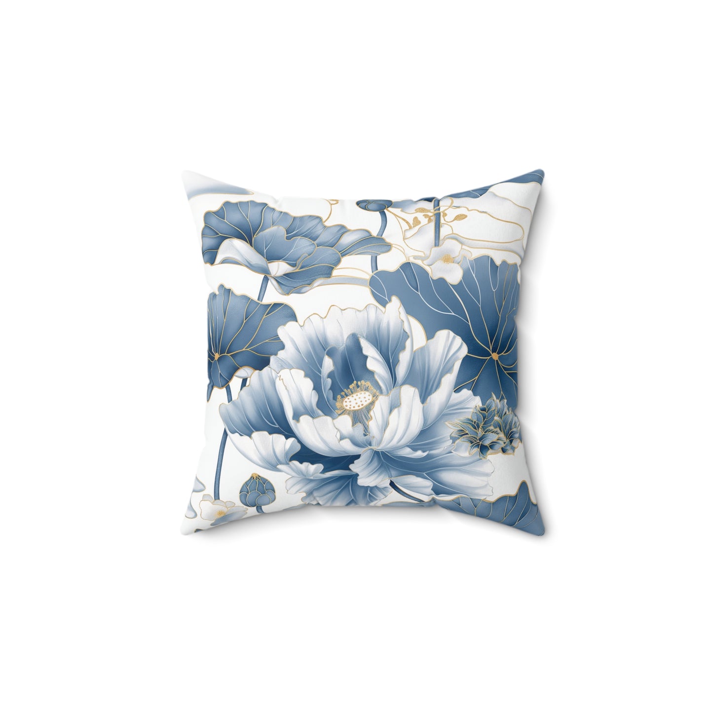 Flower White Gold & Blue Square Pillow