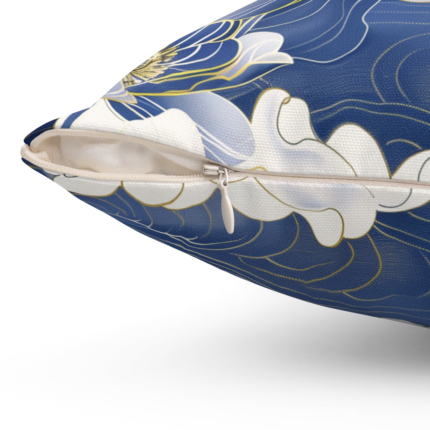 Floral White Gold & Blue Square Pillow