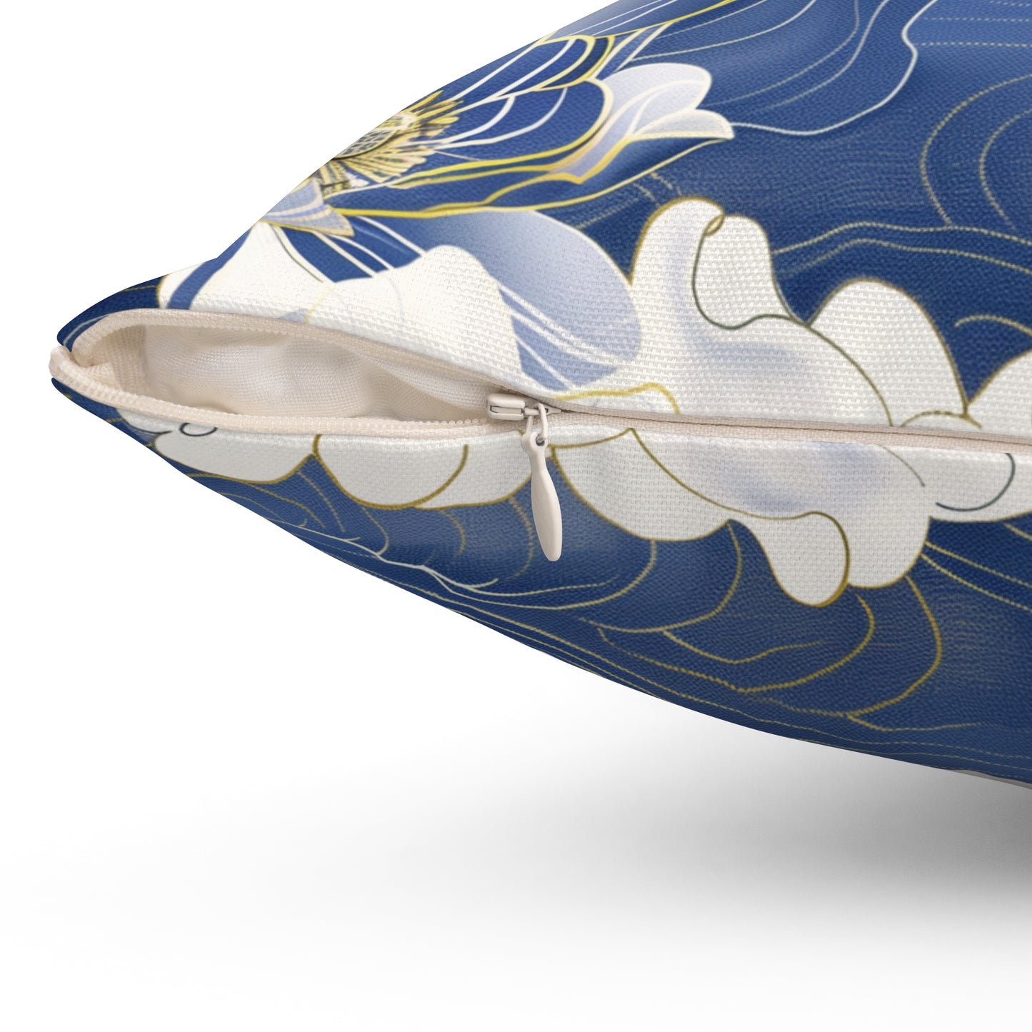 Floral White Gold & Blue Square Pillow