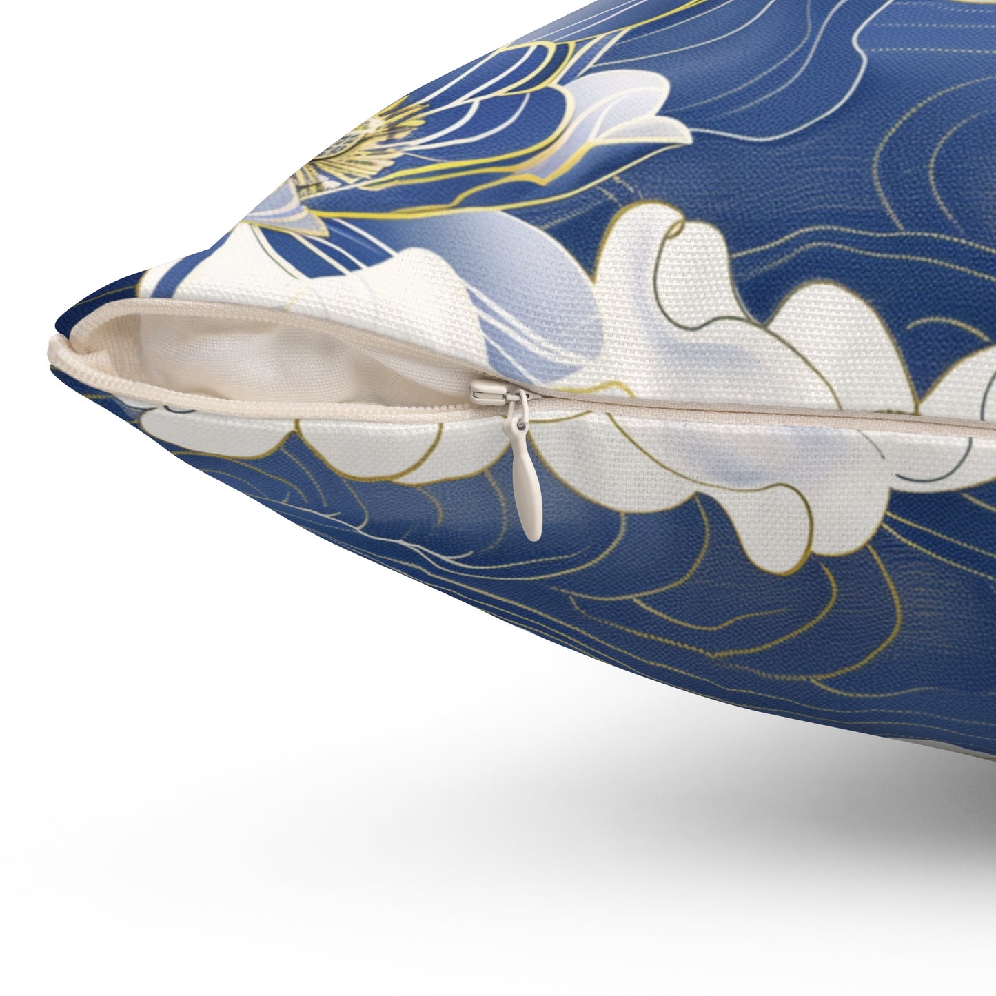 Floral White Gold & Blue Square Pillow