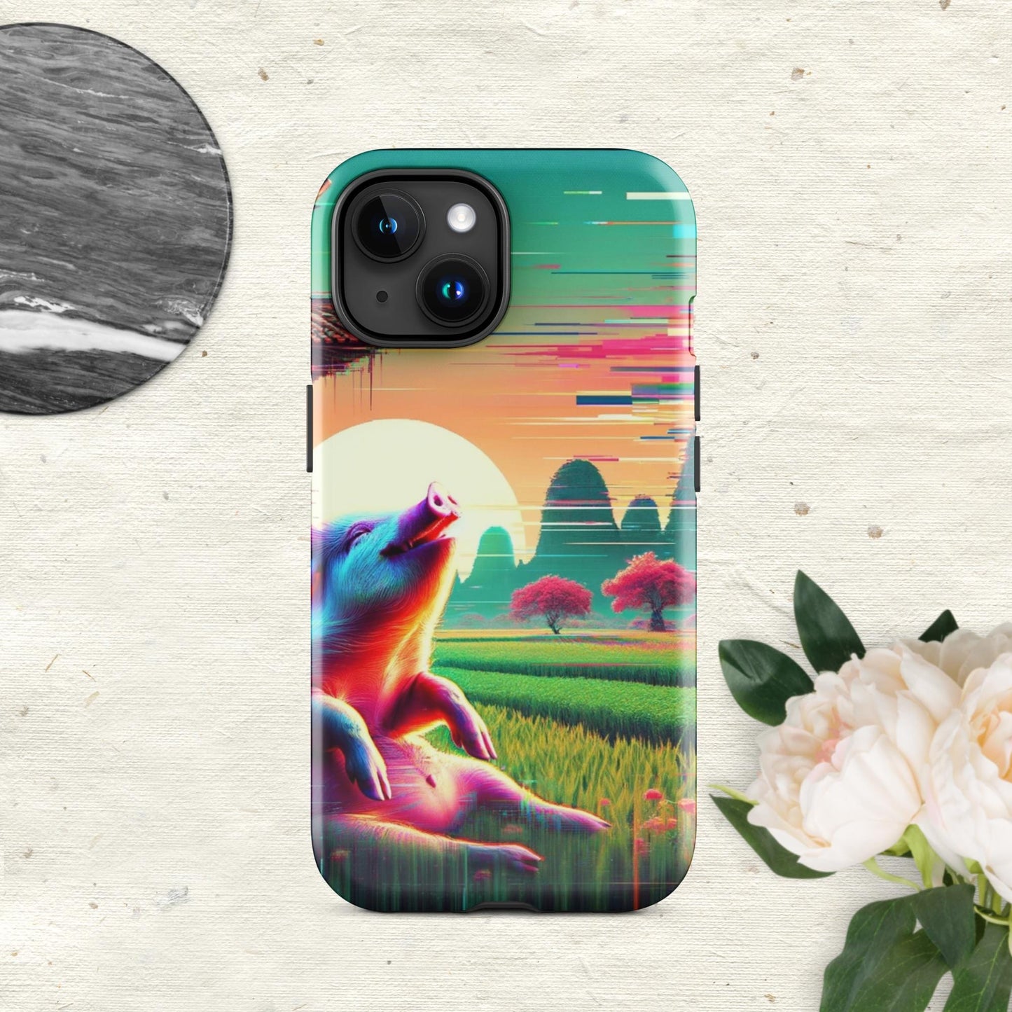 The Hologram Hook Up Glossy / iPhone 15 Pig Glitch Tough Case for iPhone®