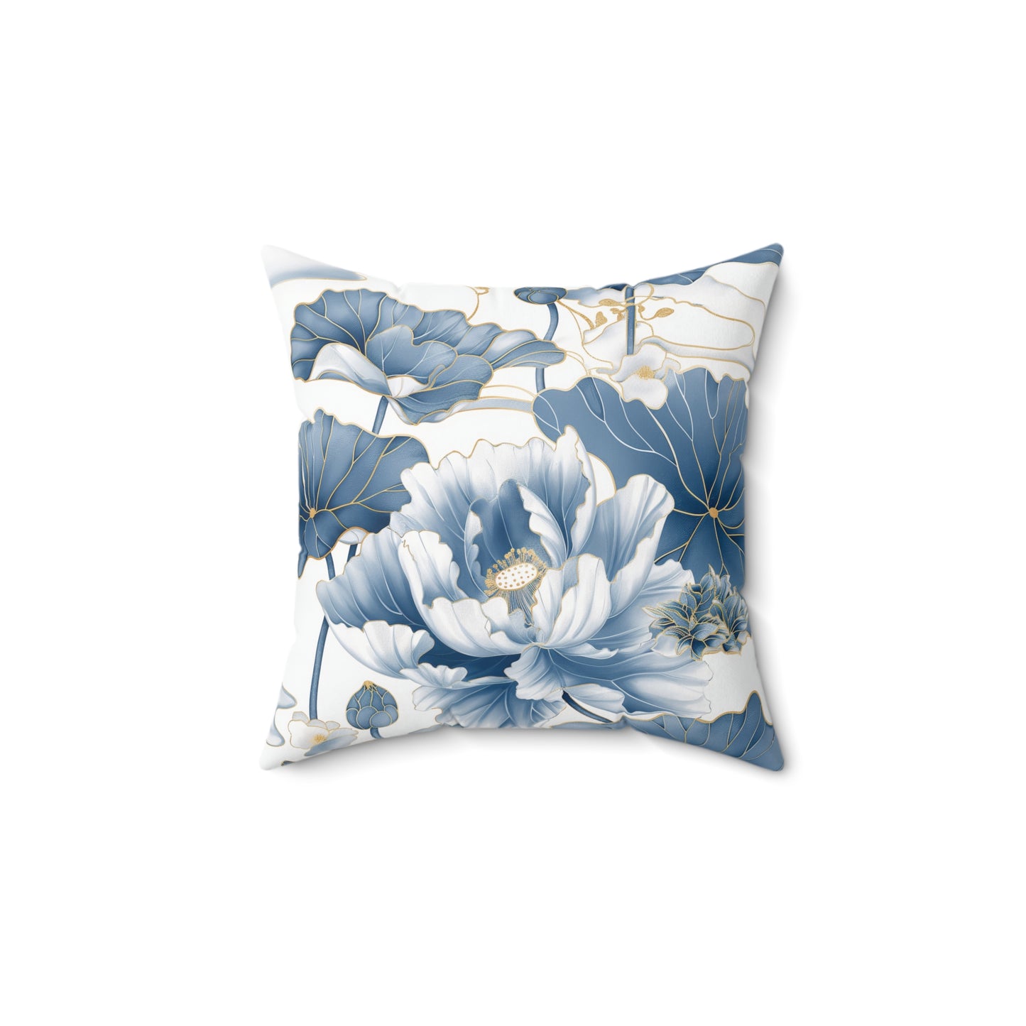 Flower White Gold & Blue Square Pillow