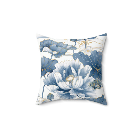 Flower White Gold & Blue Square Pillow