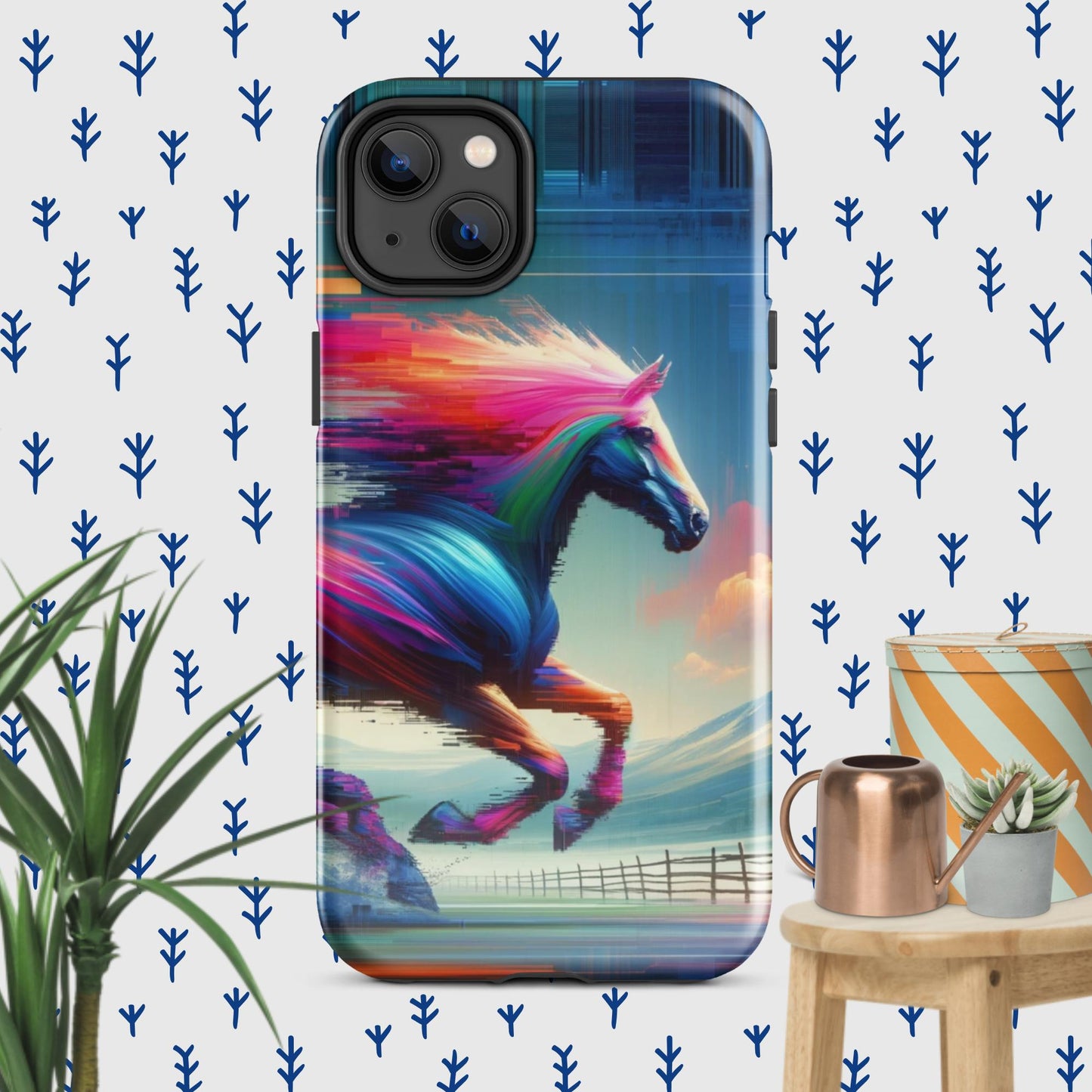 The Hologram Hook Up Glossy / iPhone 14 Plus Horse Glitch Tough Case for iPhone®