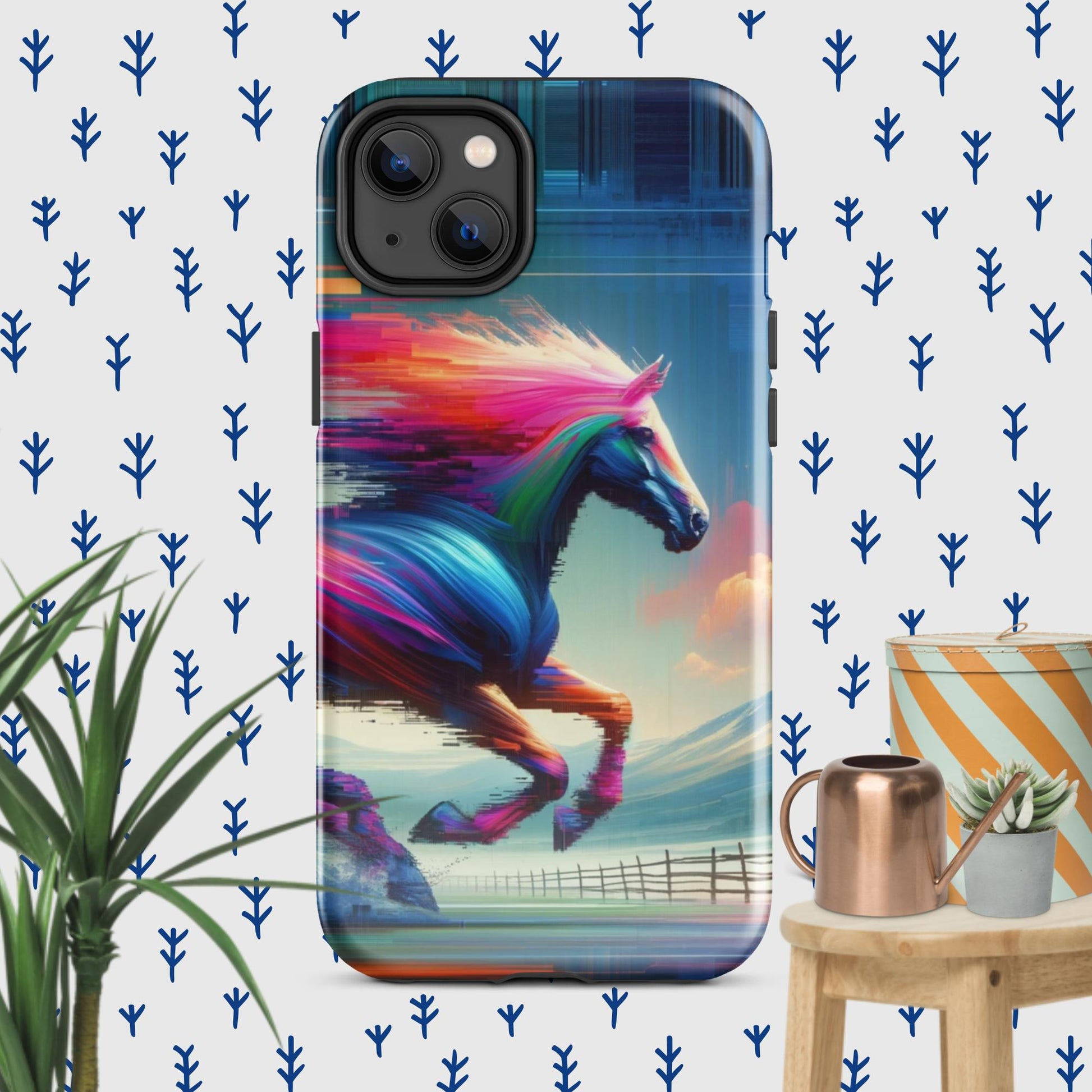 The Hologram Hook Up Glossy / iPhone 14 Plus Horse Glitch Tough Case for iPhone®