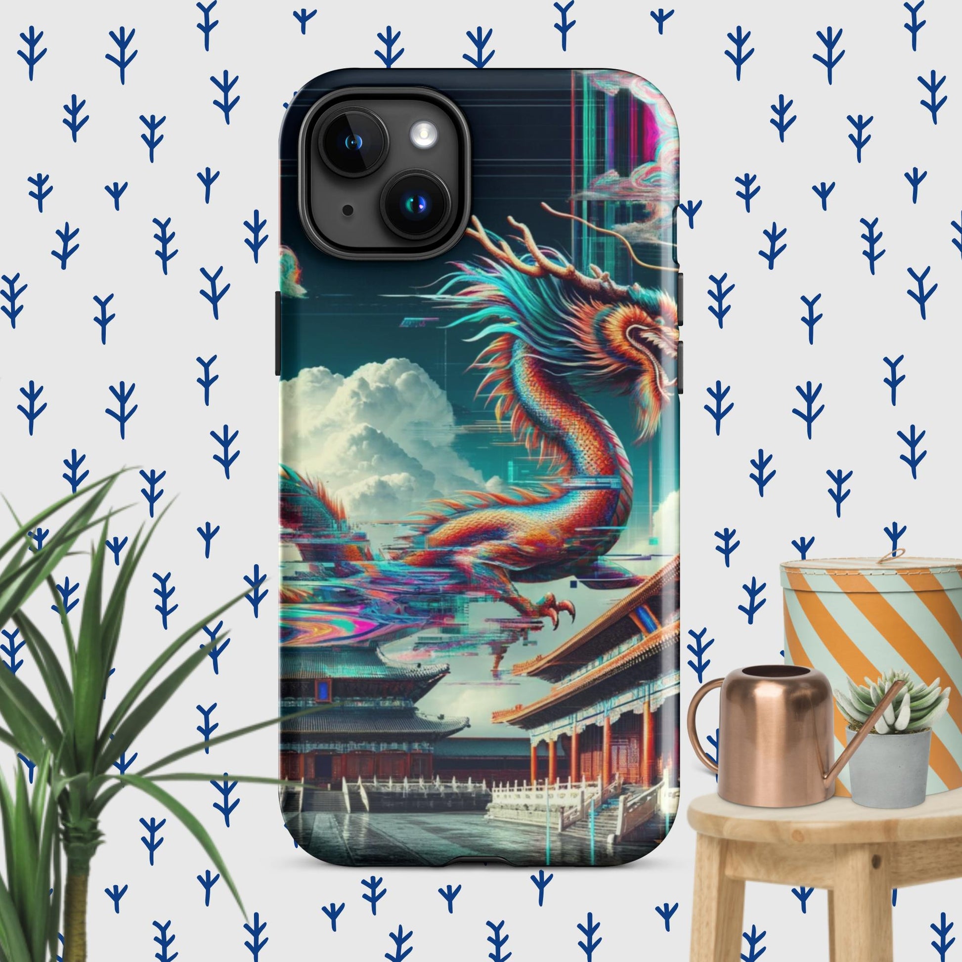 The Hologram Hook Up Glossy / iPhone 15 Plus Dragon Glitch Tough Case for iPhone®