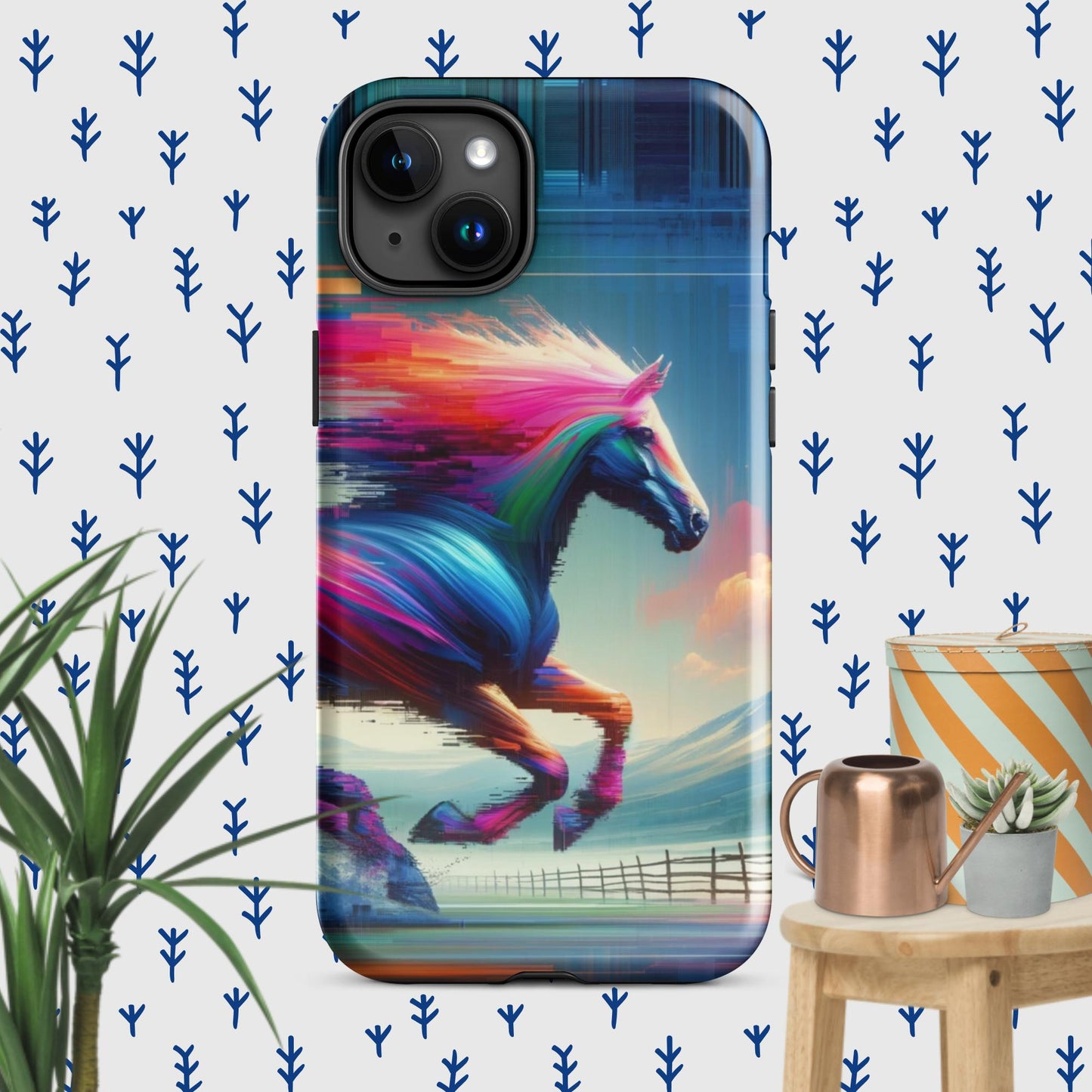 The Hologram Hook Up Glossy / iPhone 15 Plus Horse Glitch Tough Case for iPhone®