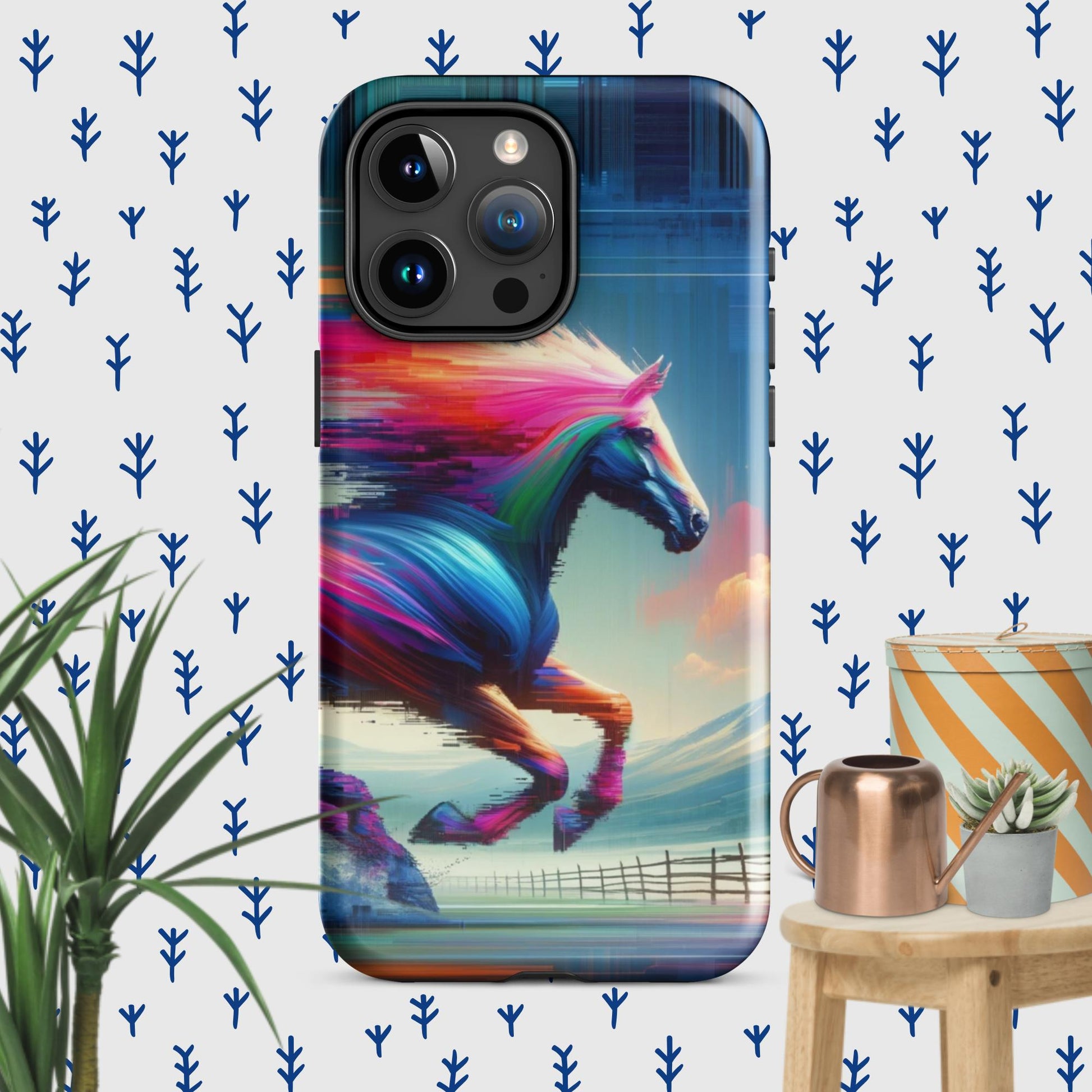 The Hologram Hook Up Glossy / iPhone 15 Pro Max Horse Glitch Tough Case for iPhone®
