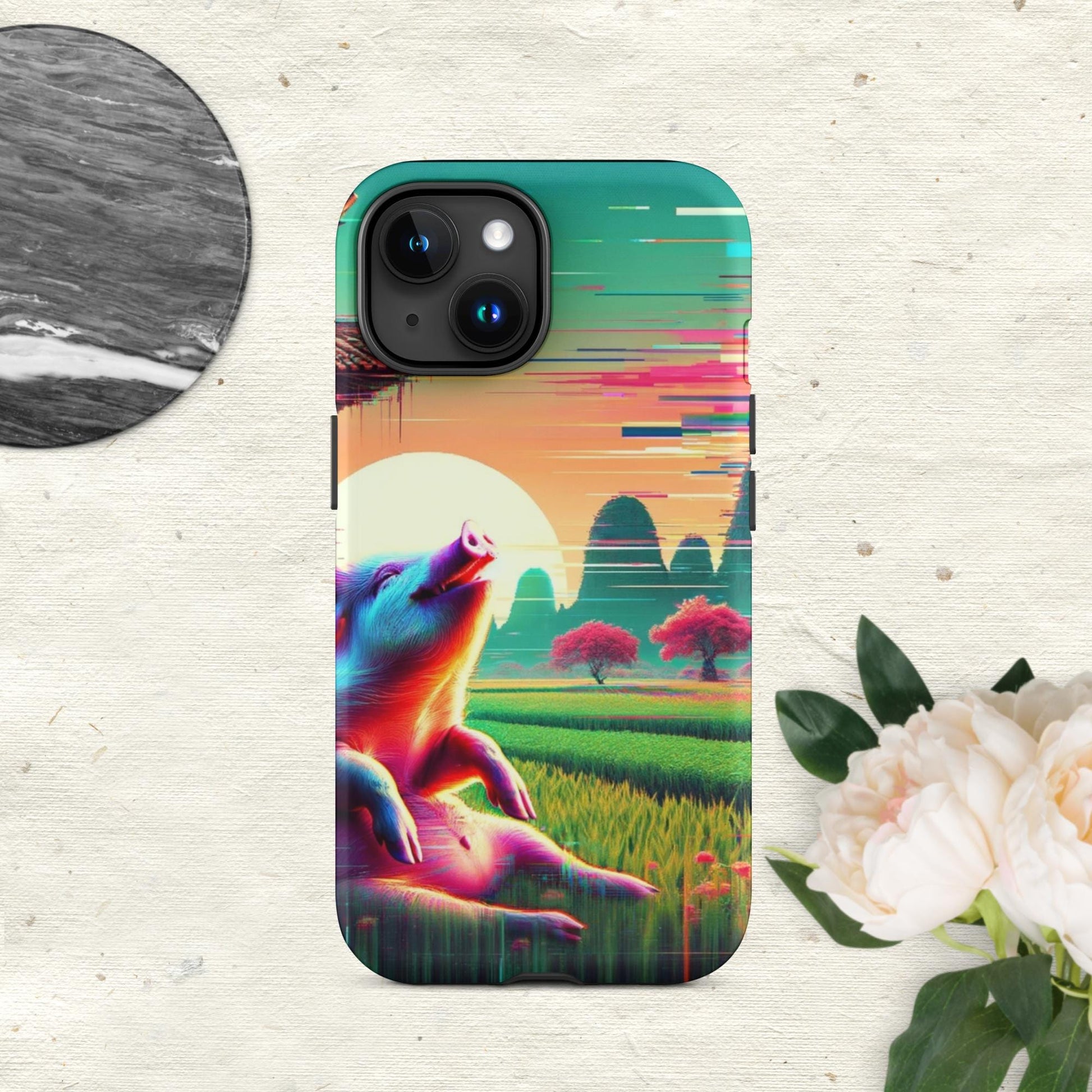 The Hologram Hook Up Matte / iPhone 15 Pig Glitch Tough Case for iPhone®